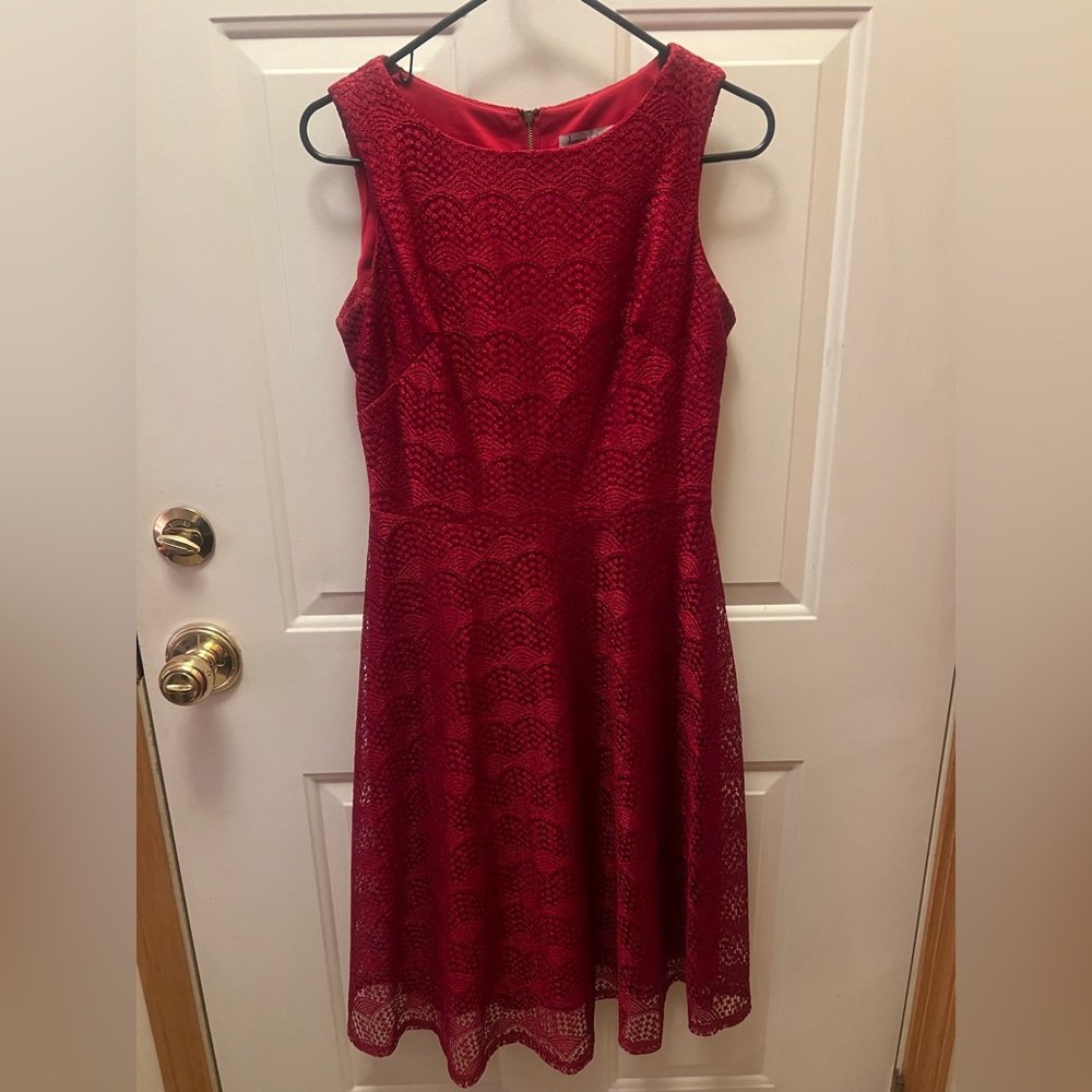 Danny & Nicole Red Lace Midi Dress.